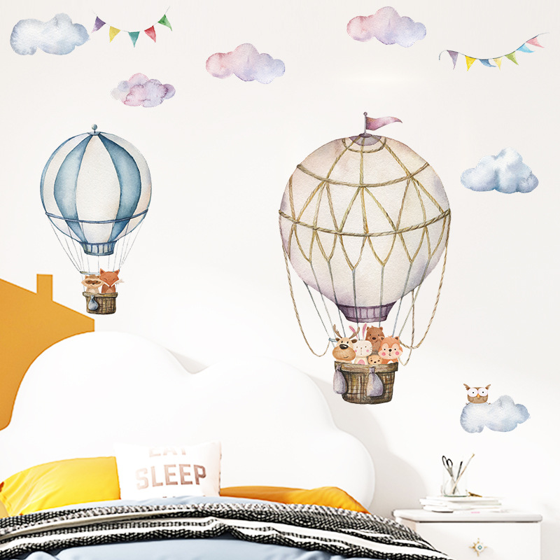 Baby Nursery Mural Wallpaper - Cartoon Animal Hot Air Balloon Naklejki