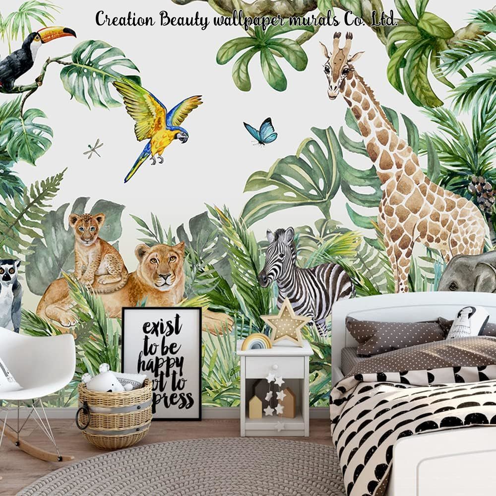 Baby Nursery Mural Wallpaper - Tapeta Akwarelowe Zwierzęta z Dżungli do