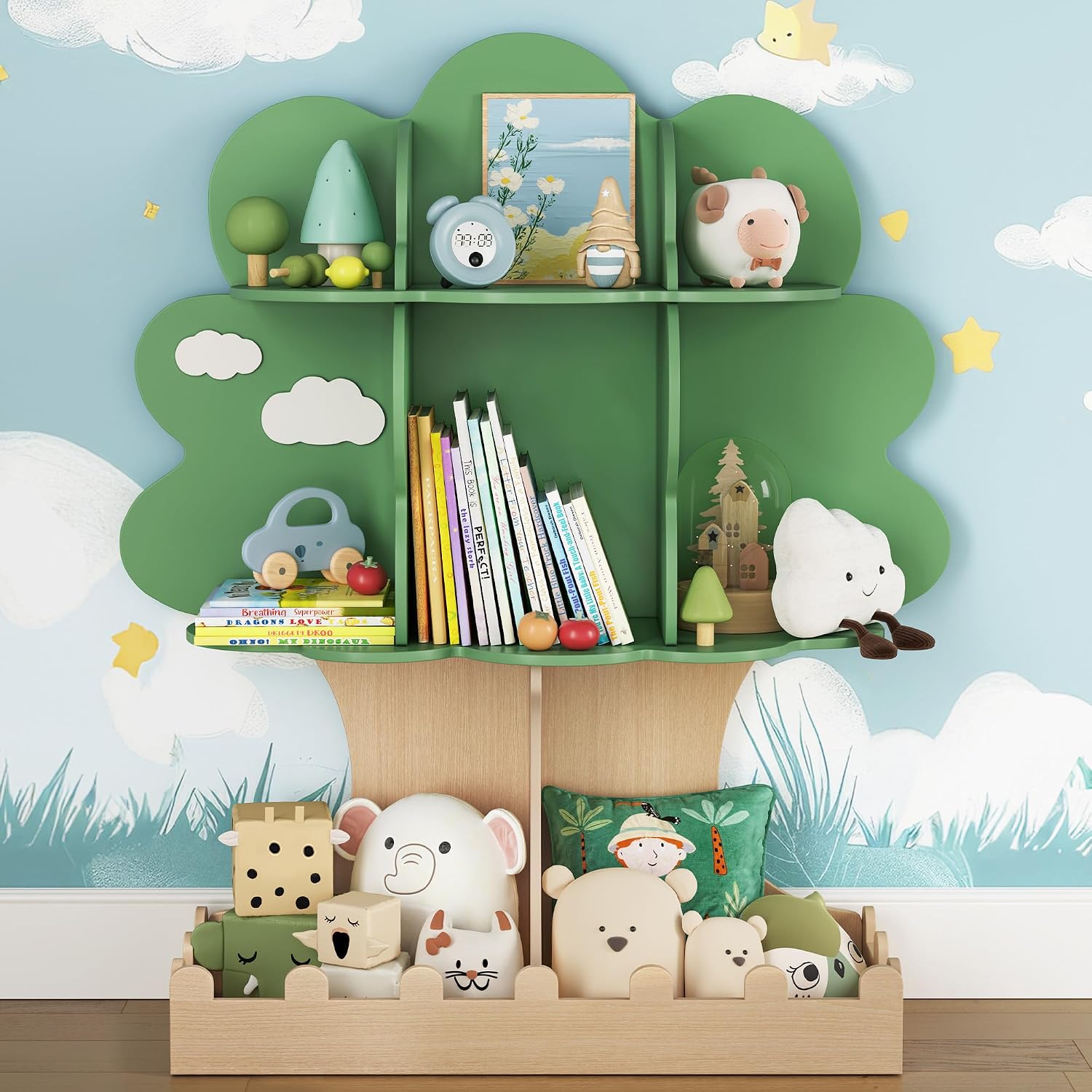 Baby Nursery Green - Regał na książki dla maluchów, drzewko,