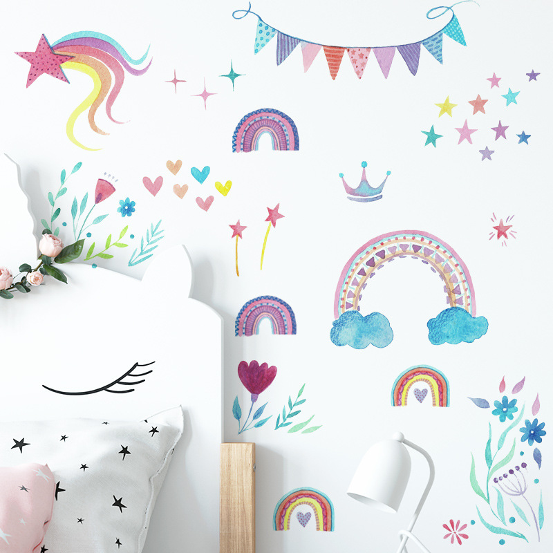 Baby Nursery Mural Wallpaper - Naklejka ścienna z tęczowymi gwiazdami z