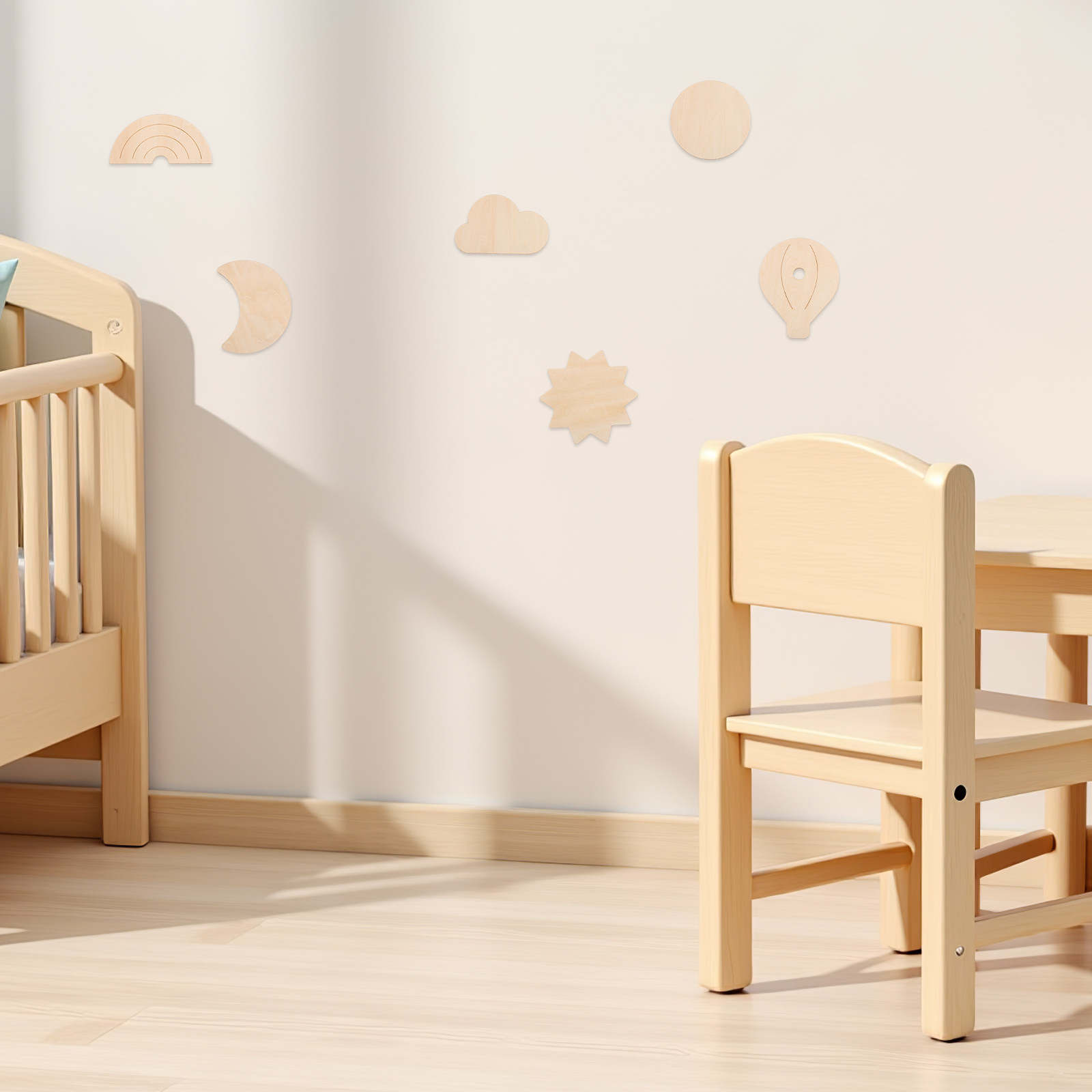 Baby Nursery Hot Air Balloon Theme - 6 szt. drewnianych naklejek ściennych z