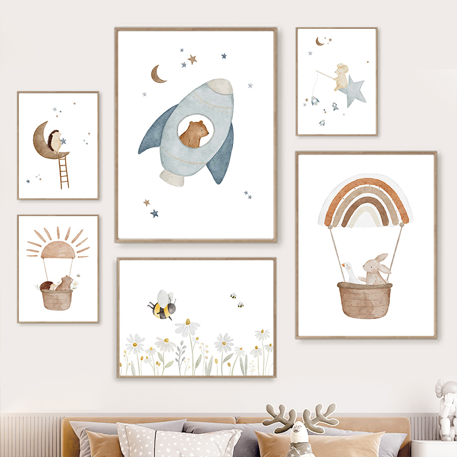 Baby Nursery Needs - Zwierzęta kreskówkowe Mural artystyczny ścienny królik