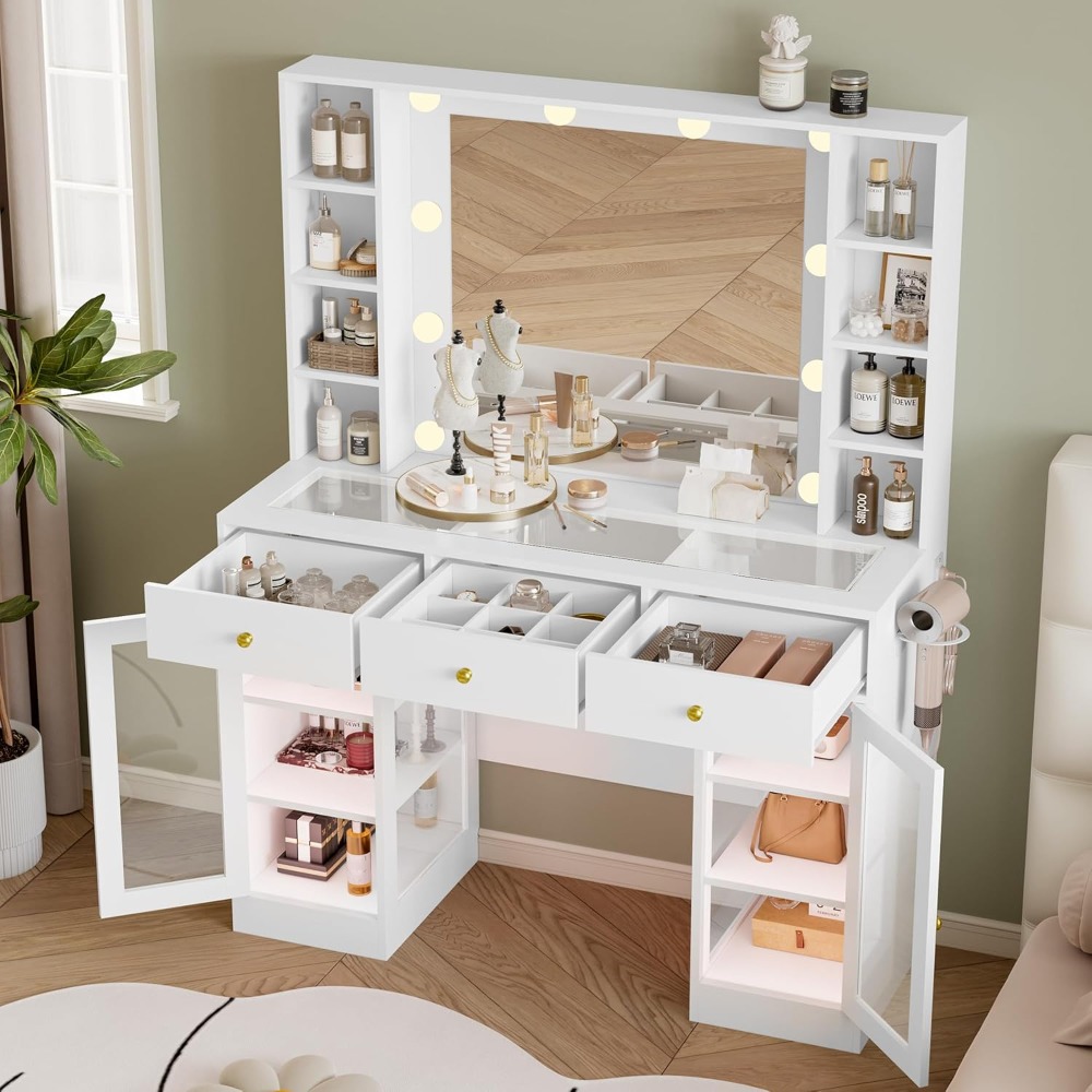 Biała toaletka z szklanym blat – Drawer Dresser White recenzja i cena
