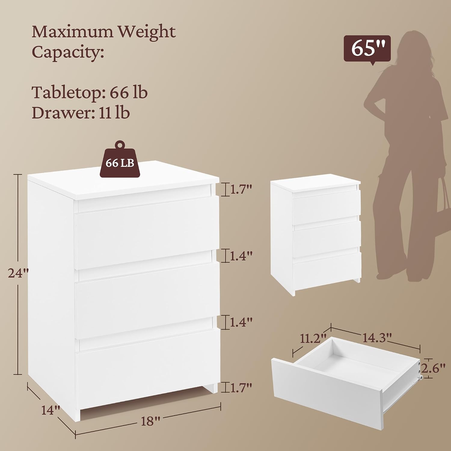 Mała szafka nocna z 3 szuflada – Drawer Dresser White recenzja i cena