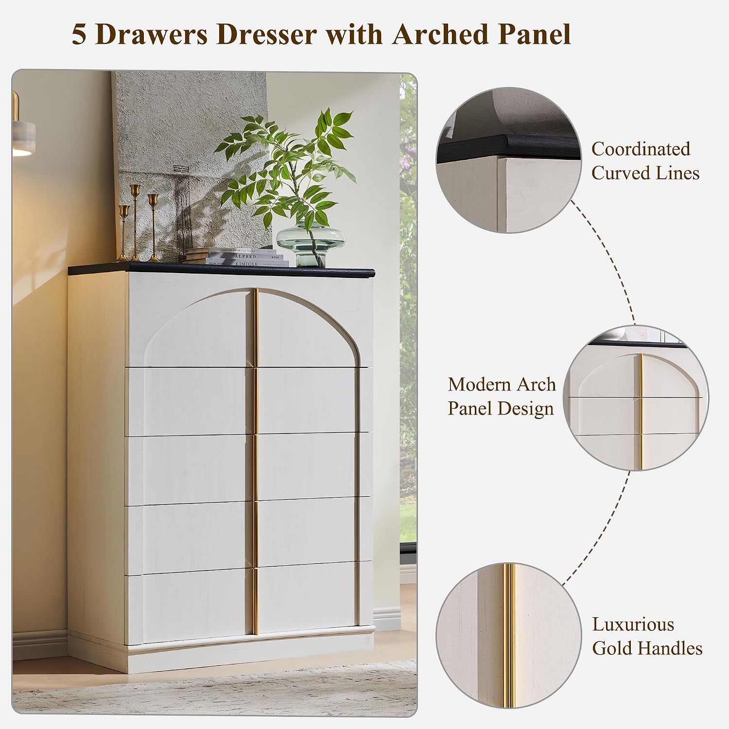 Komoda z 5 szufladami, wysokoś – Drawer Dresser White recenzja i cena